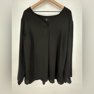 "NWT" Talbots Black Sheer V-Neck 3/4 Sleeve Top- Women's 3X